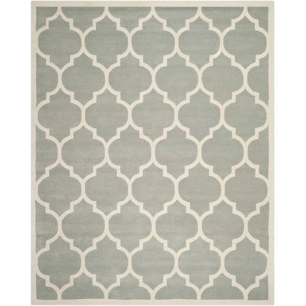 Grey and Ivory Hand-Tufted Wool Geometric Area Rug