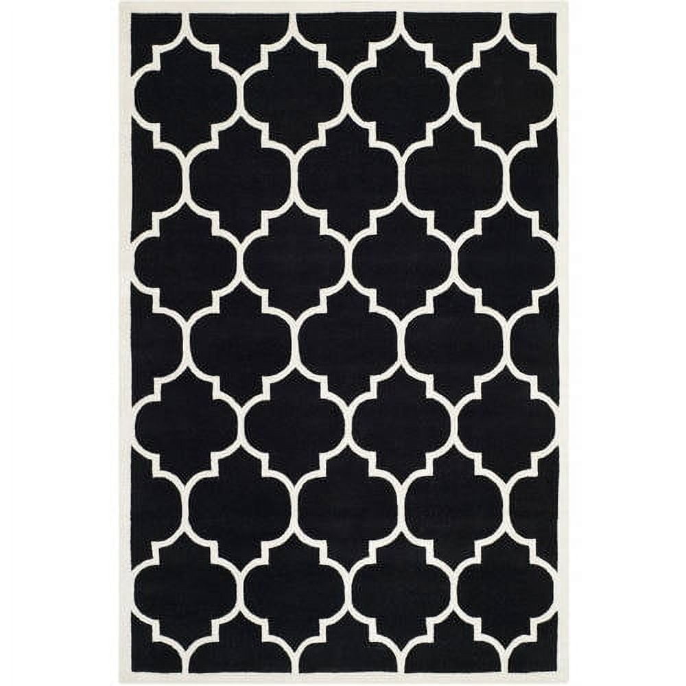 Black and Ivory Hand-Tufted Wool Geometric 4' x 6' Rug