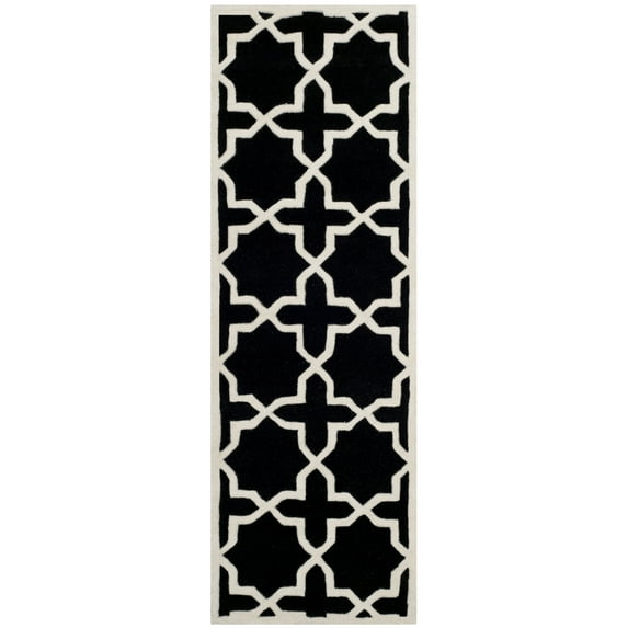 SAFAVIEH Chatham Giovanni Geometric Wool Runner Rug, Black/Ivory, 2'3" x 11'