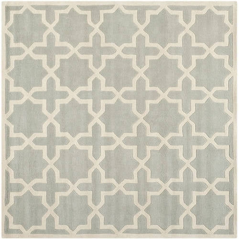 Handmade Grey and Ivory Wool Tufted Square Rug
