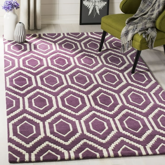 SAFAVIEH Chatham Graham Geometric Wool Area Rug, Purple/Ivory, 8' x 10'