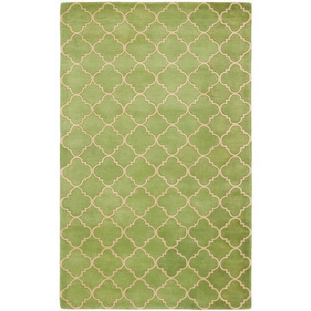 Ivory Geometric Handmade Tufted Wool Square Rug, 5' x 8'