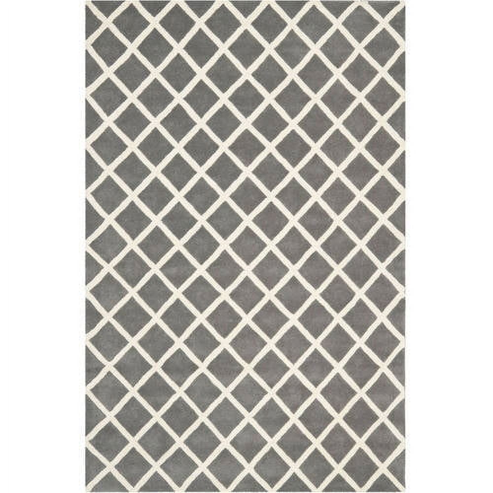Ivory and Dark Grey Hand-Tufted Wool Geometric Rug