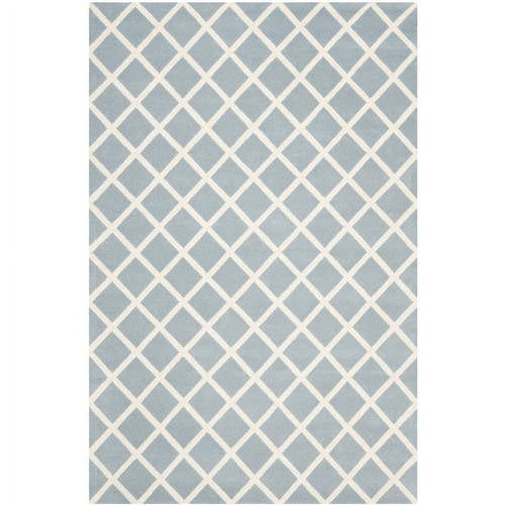 Blue Ivory Hand-Tufted Wool Geometric 3' x 5' Area Rug