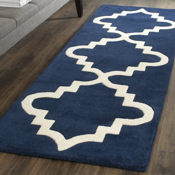 SAFAVIEH Chatham Osbert Geometric Wool Runner Rug, Dark Blue/Ivory, 2'3" x 7'
