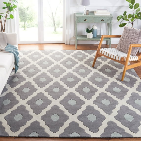 SAFAVIEH Chatham Wystan Geometric Wool Area Rug, Ivory/Dark Gray, 8' x 10'