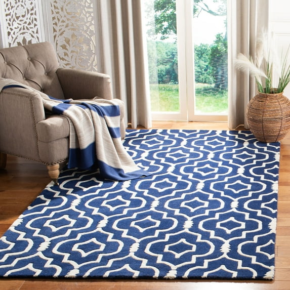 SAFAVIEH Chatham Xanthia Geometric Wool Area Rug, Dark Blue/Ivory, 4' x 6'