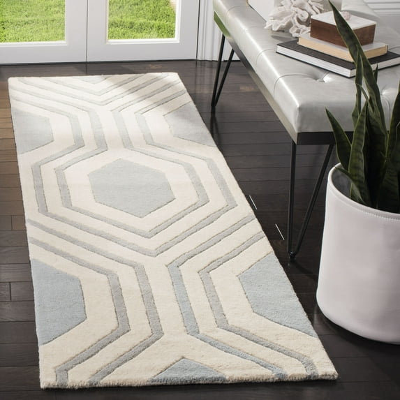 SAFAVIEH Chatham Zeke Geometric Wool Runner Rug, Gray/Ivory, 2'3" x 7'