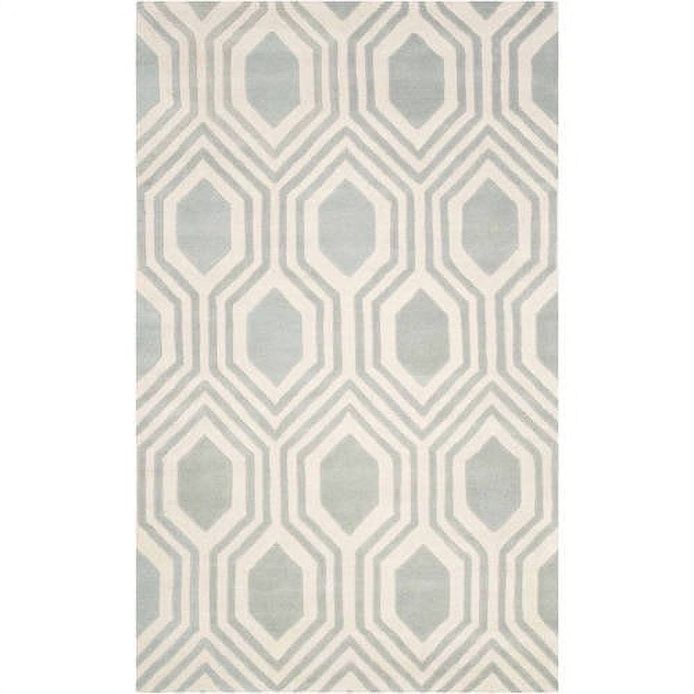 Gray and Ivory Tufted Wool Geometric Area Rug, 5' x 8'