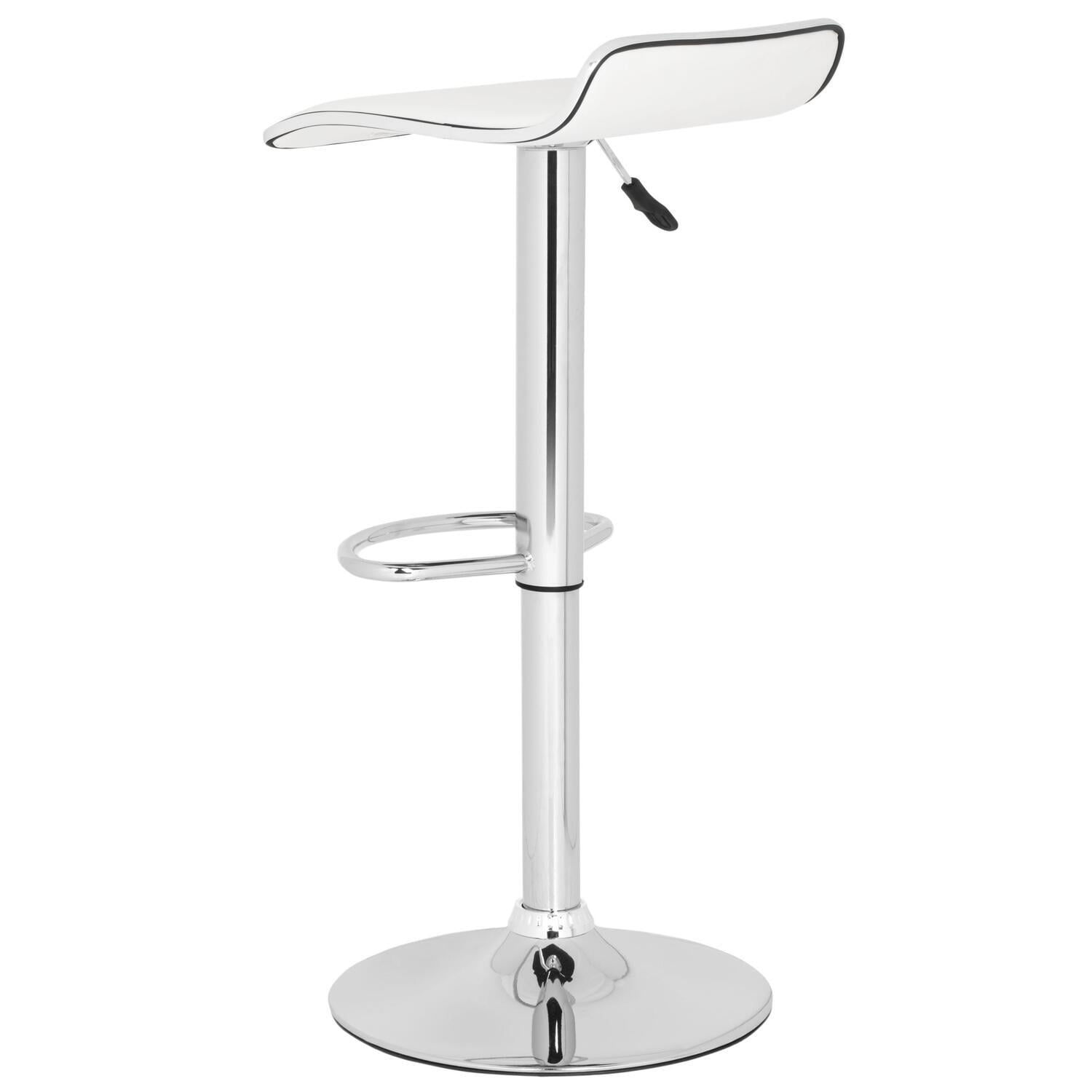 White Faux Leather Adjustable Swivel Bar Stool with Chrome Base