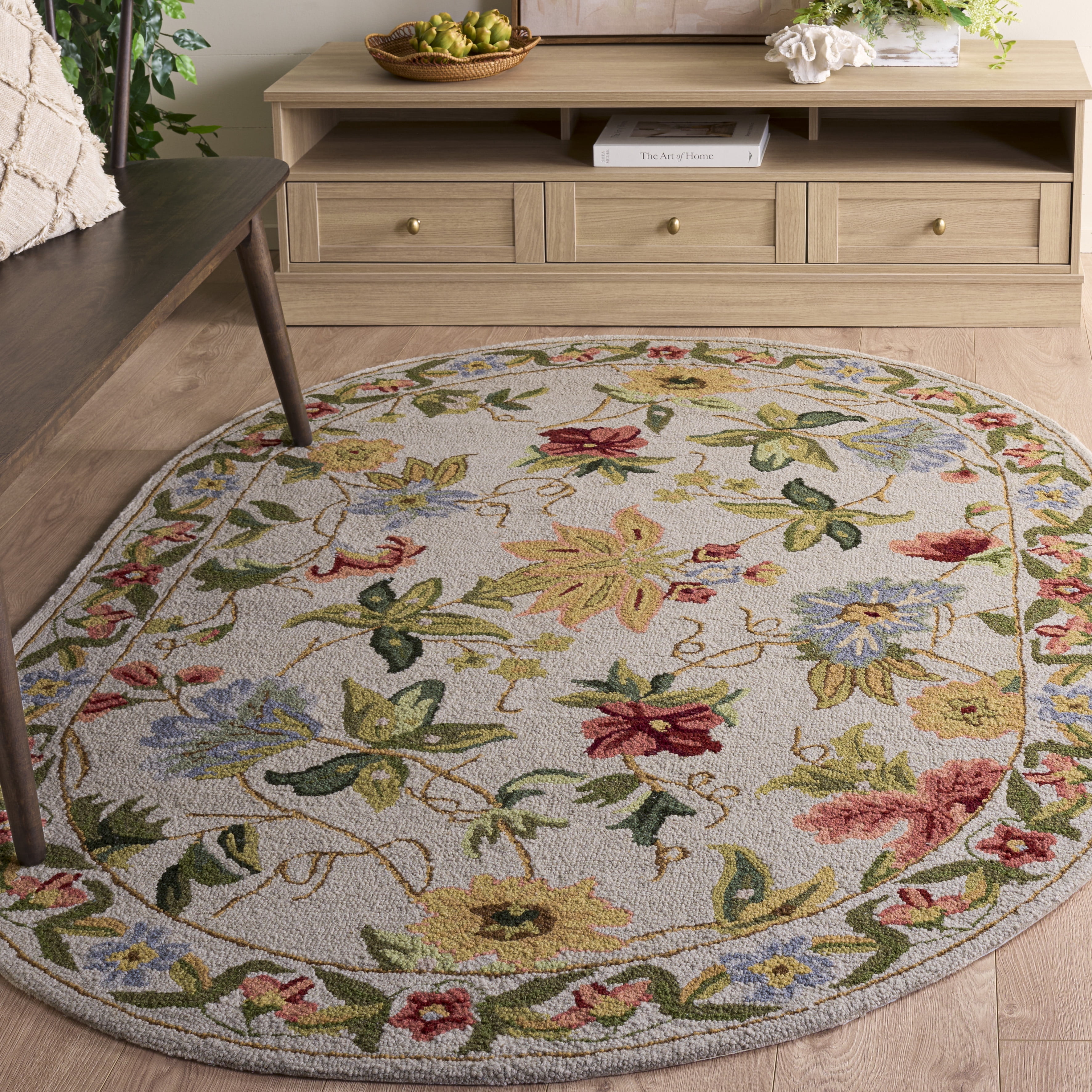 Safavieh Chelsea Gisselle Bordered Wool Area Rug, Gray, 4'6" x 6'6" Oval