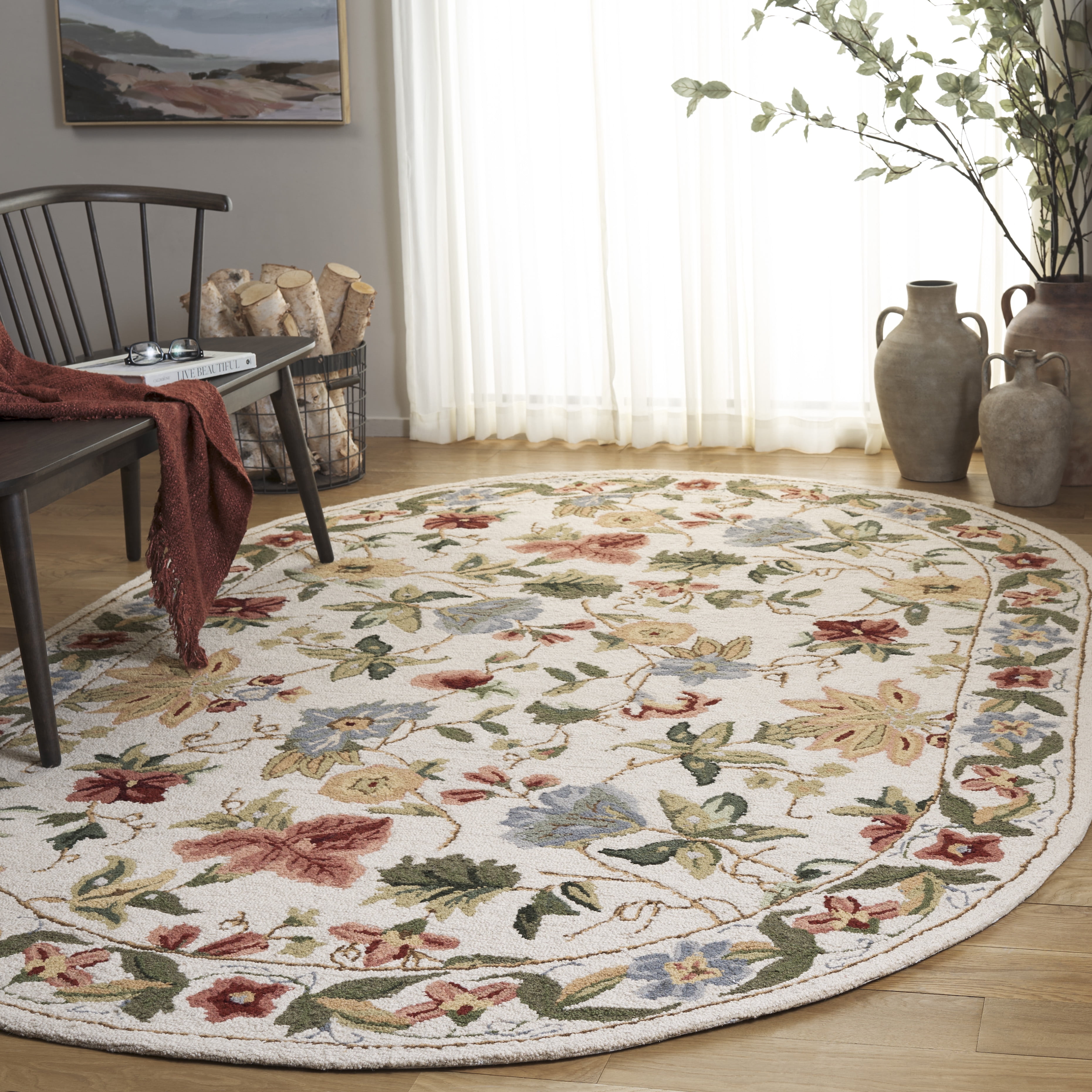 Safavieh Chelsea Gisselle Bordered Wool Area Rug, Ivory, 3' x 5' Oval