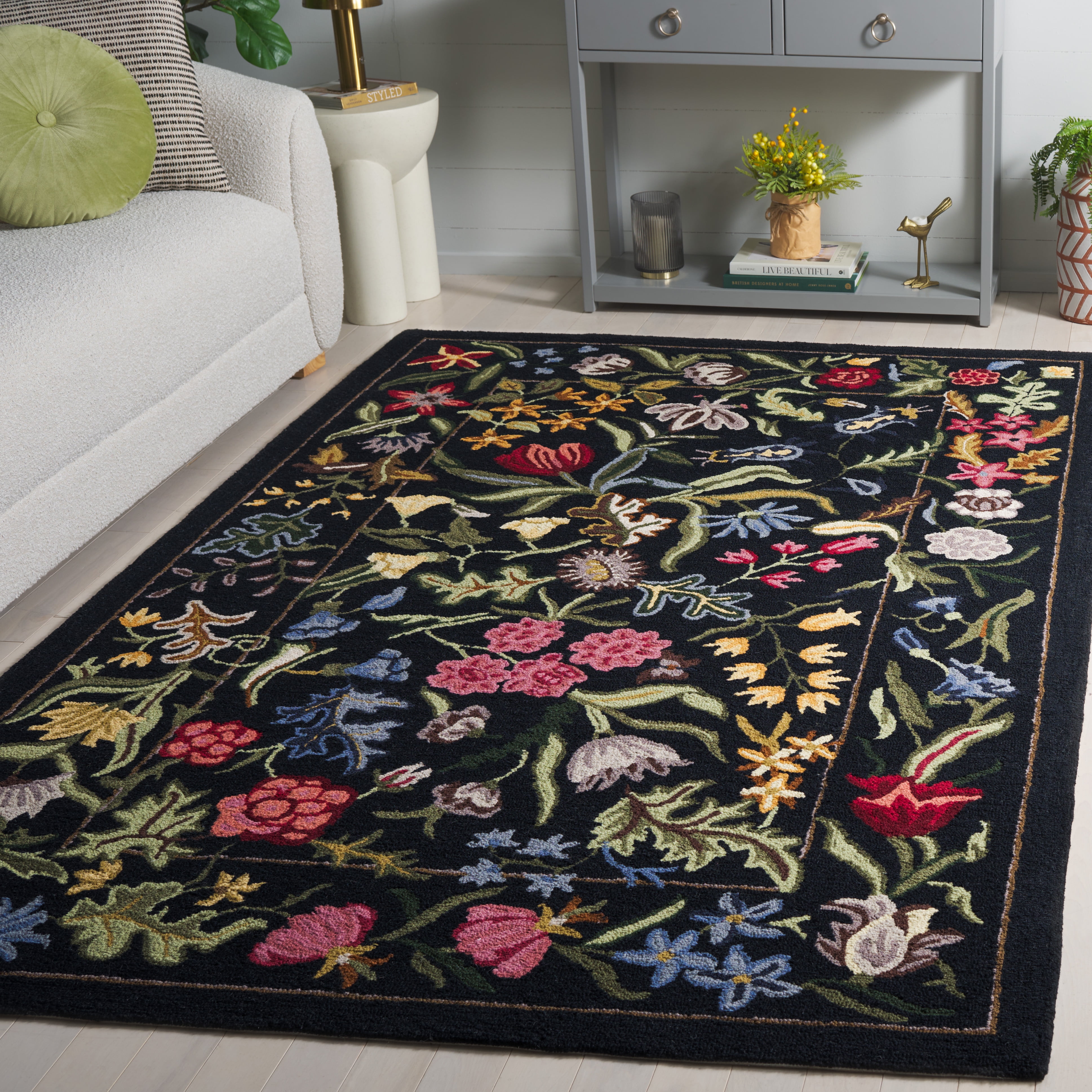 Safavieh Chelsea Mabelle Floral Wool Area Rug, Black/Pink, 2' x 3'