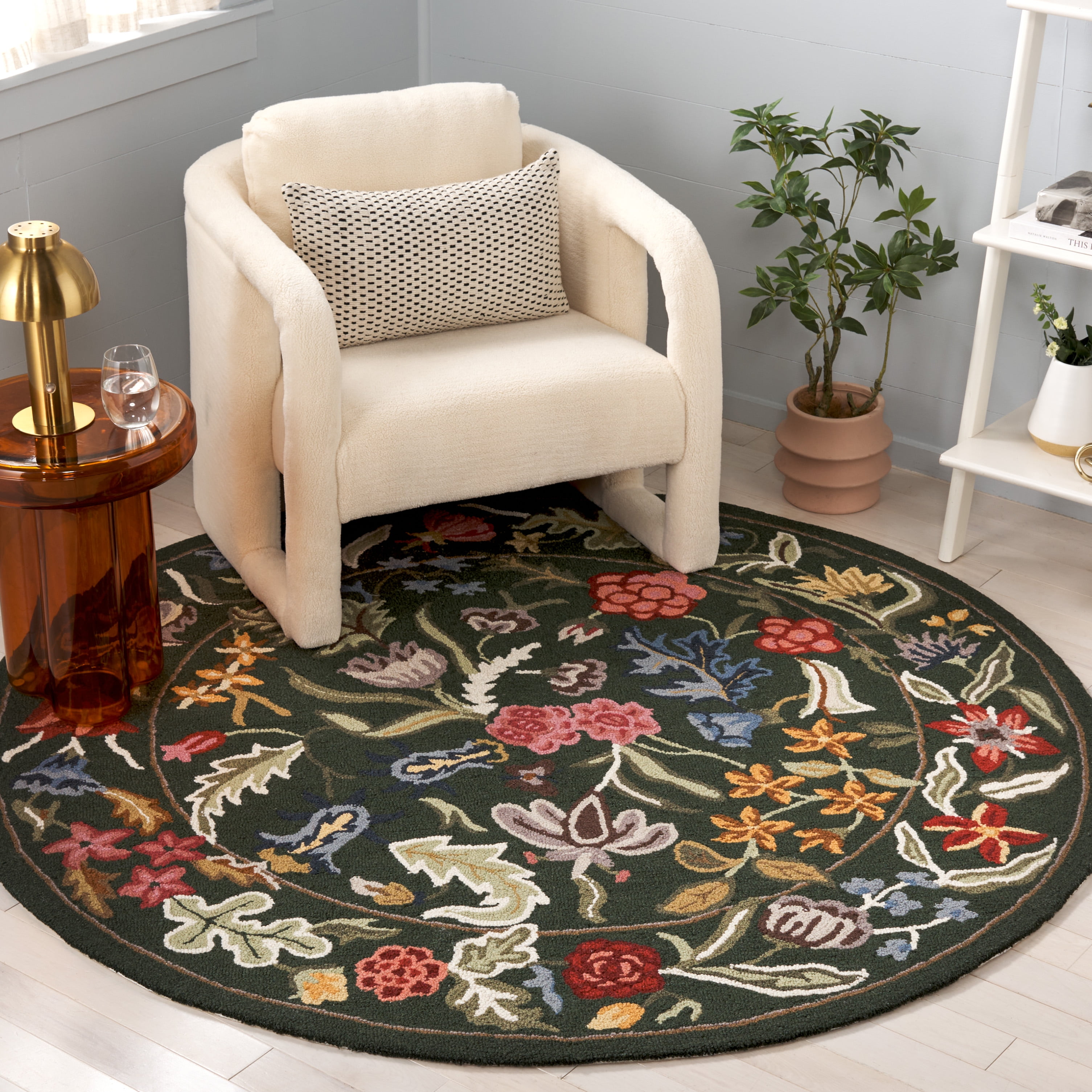 Safavieh Chelsea Mabelle Floral Wool Area Rug, Green/Pink, 4' x 4' Round