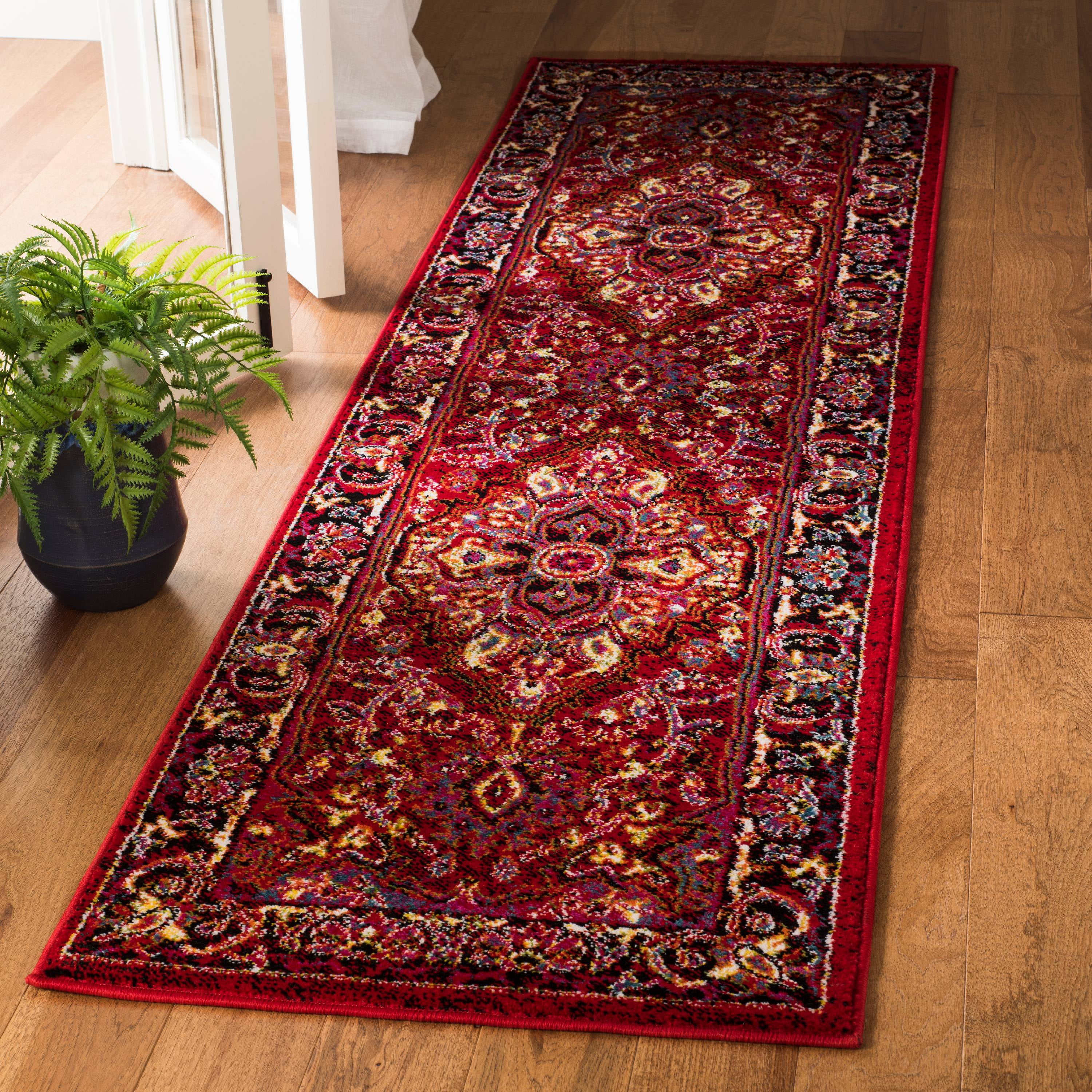 Cherokee Black/Blue Large Rectangle Rug-Color:Red/Fuchsia,Shape:Runner ...