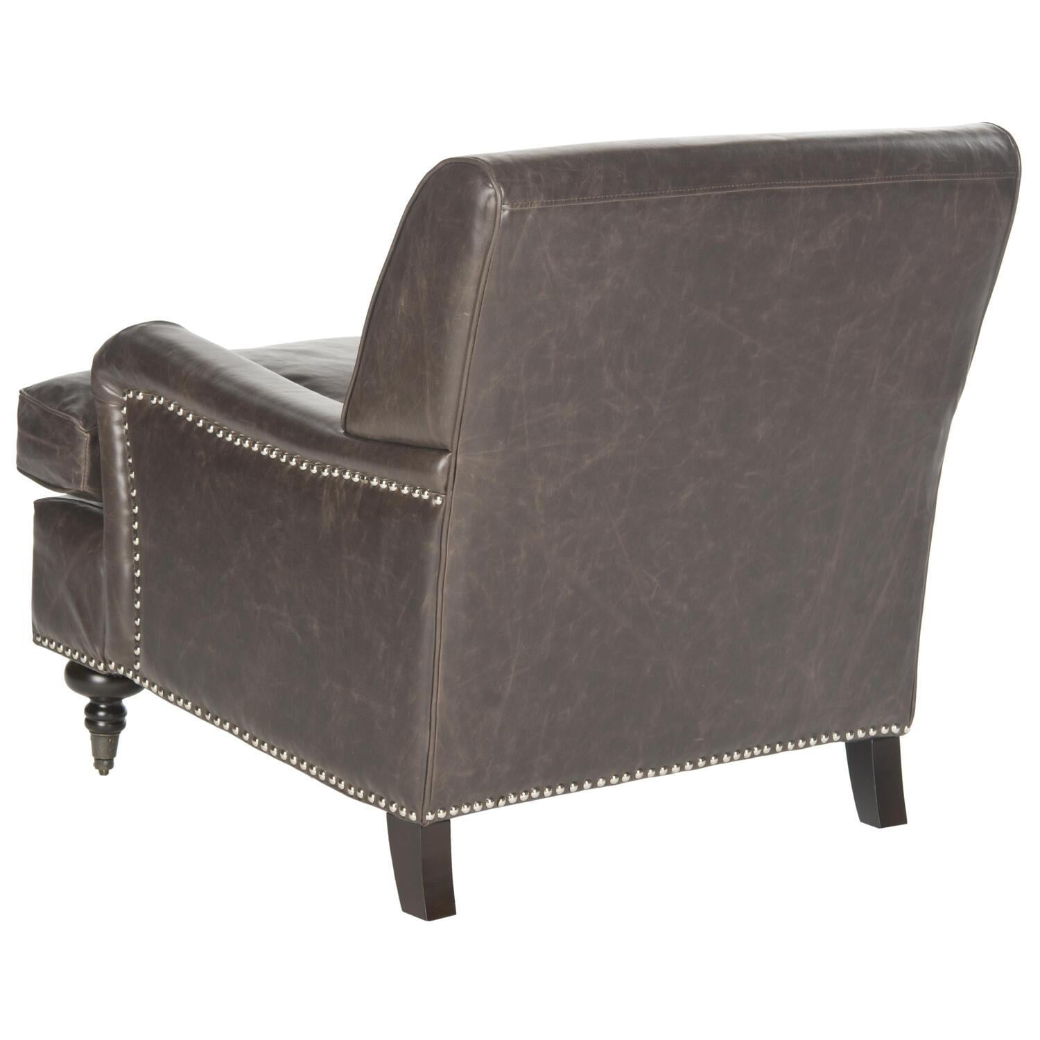 Antique Brown Faux Leather Accent Chair with Wood Legs