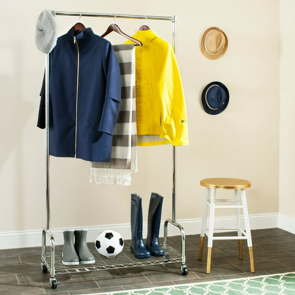 Safavieh Christian Chrome Wire Single Rod Clothes Rack with Casters
