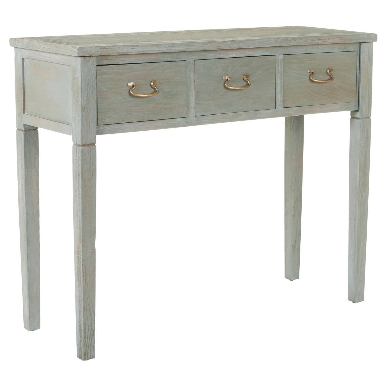 Transitional Gray Wood and Metal Console Table with 3 Drawers