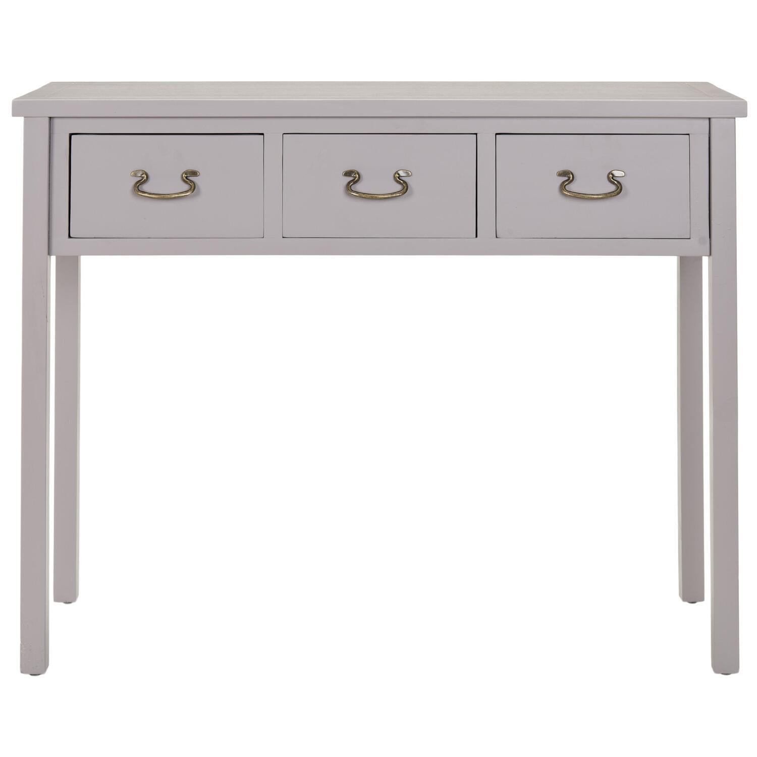 Transitional Gray Wood and Metal Console Table with 3 Drawers