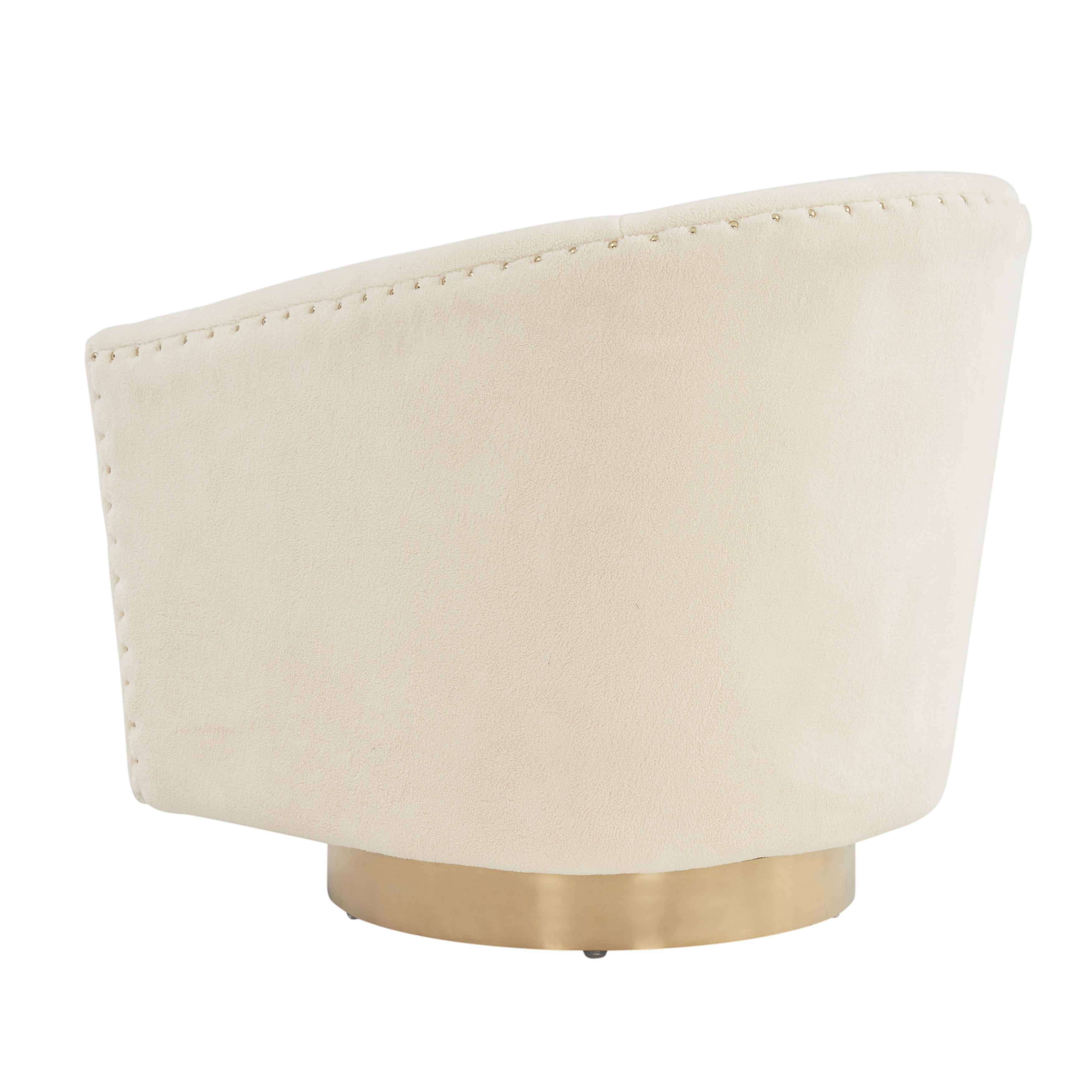 Ivory Velvet Swivel Barrel Chair with Wood Accents