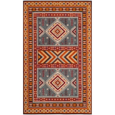 Safavieh  Classic Vintage Boho Gwen Oriental Cotton Rug Slate/Mustard 4' x 6' 4' x 6' Indoor Living Room, Bedroom Yellow Rectangle