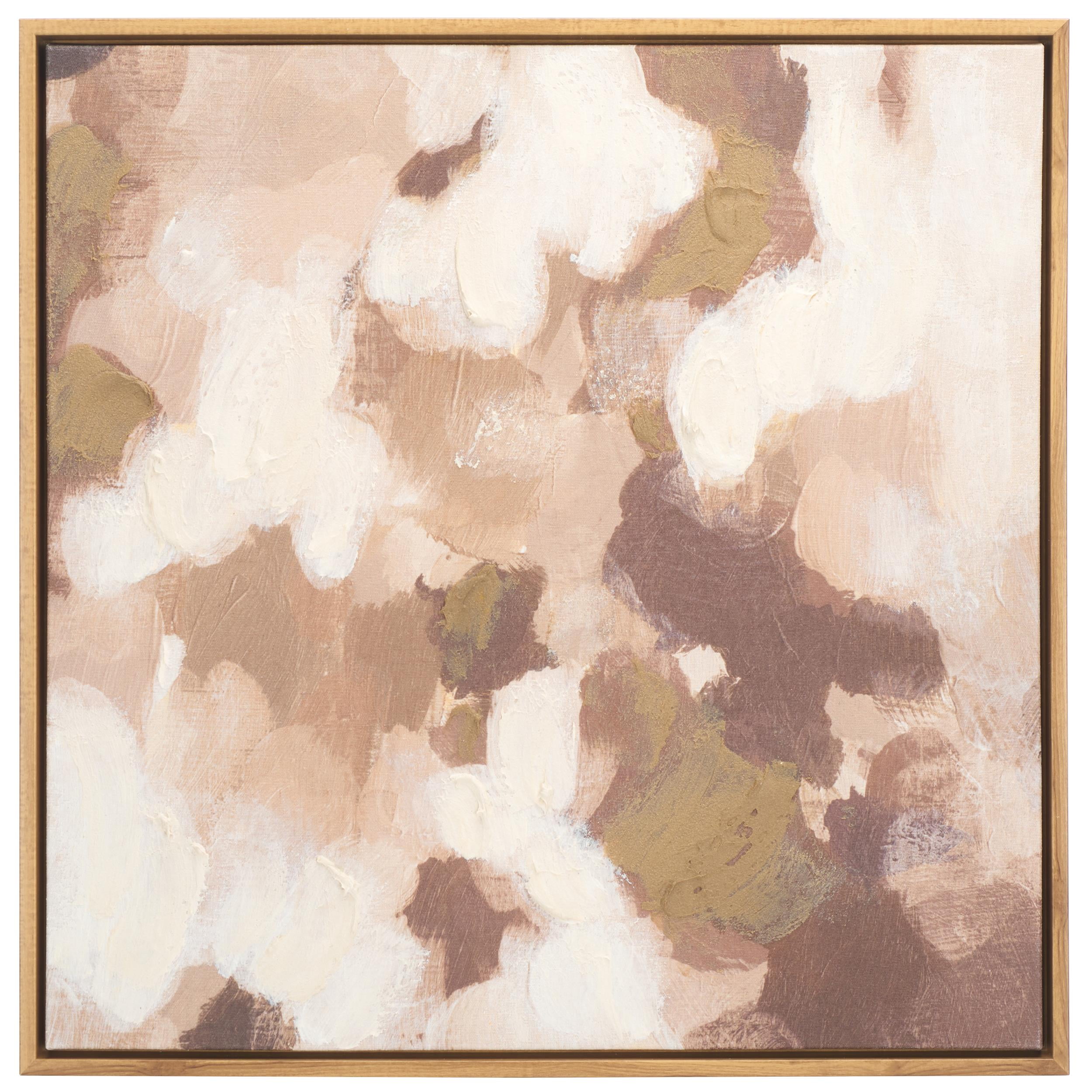 24" Brown and Cream Linen Canvas Painting with Wood Frame