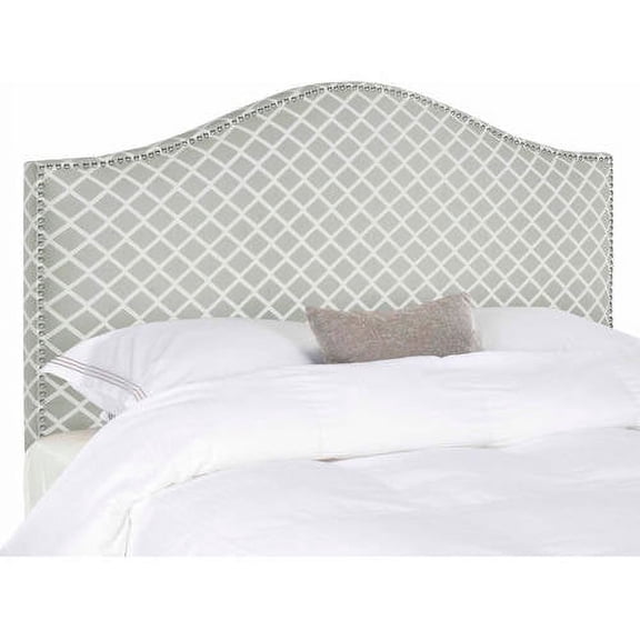 Safavieh Connie Classic Upholstered Headboard with Nail Heads, Queen, Grey/White Trellis