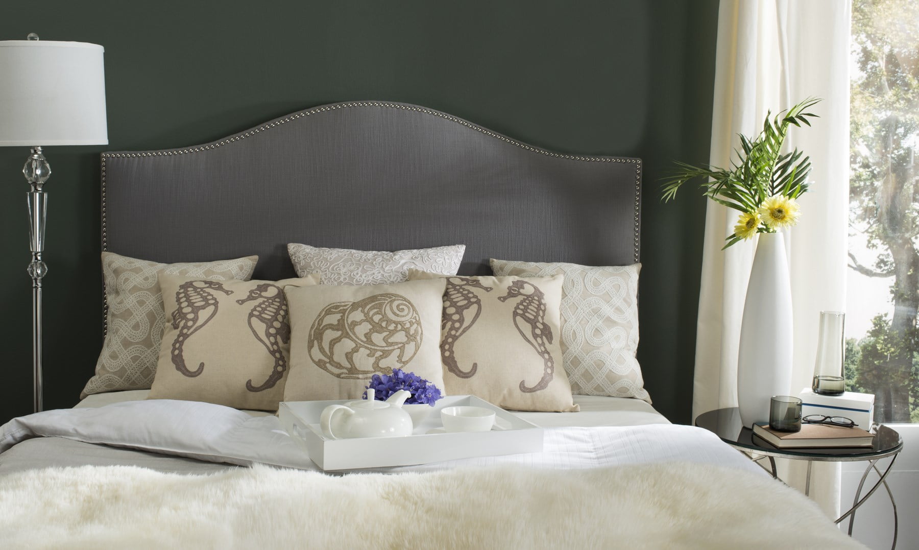 Safavieh Connie Classic Upholstered Headboard with Nail Heads, Queen, Grey