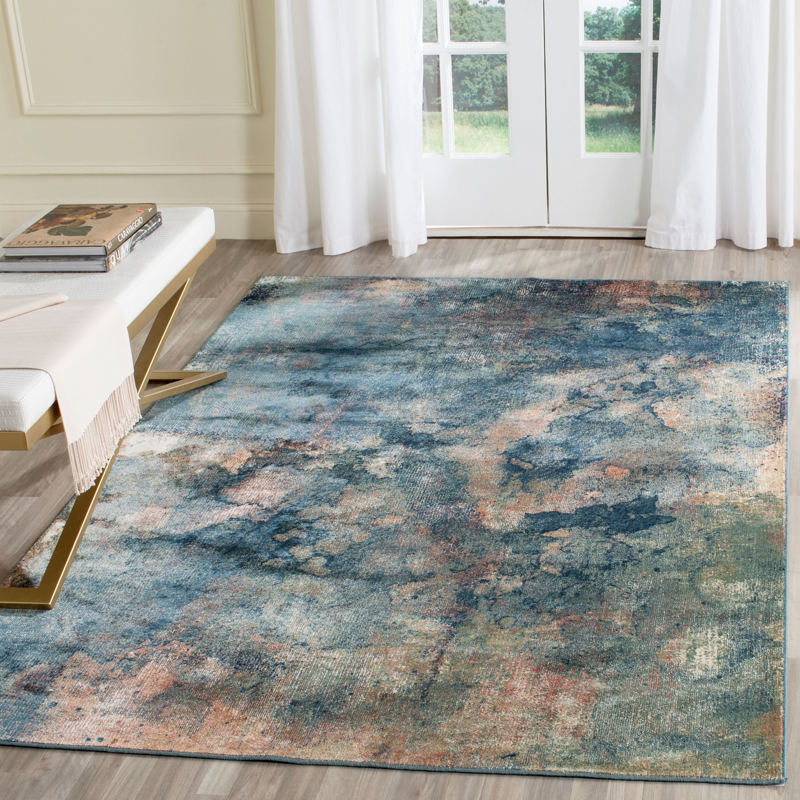 Light Blue Multi Abstract Wool Viscose Area Rug