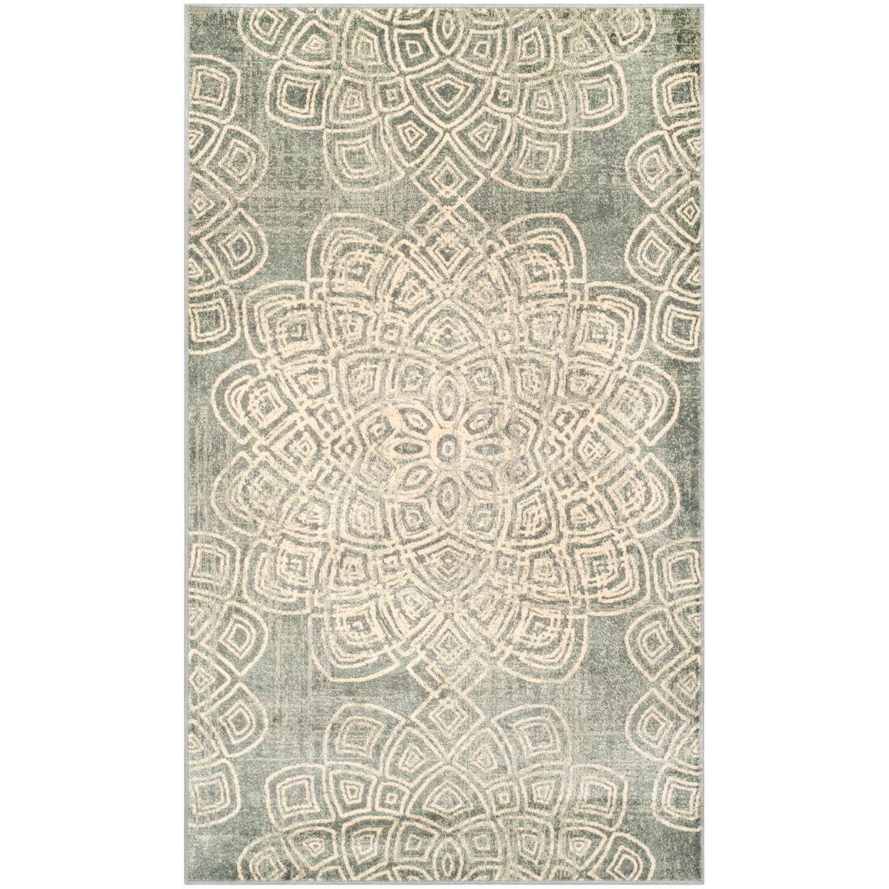 Light Grey Multi Abstract Wool and Viscose Area Rug