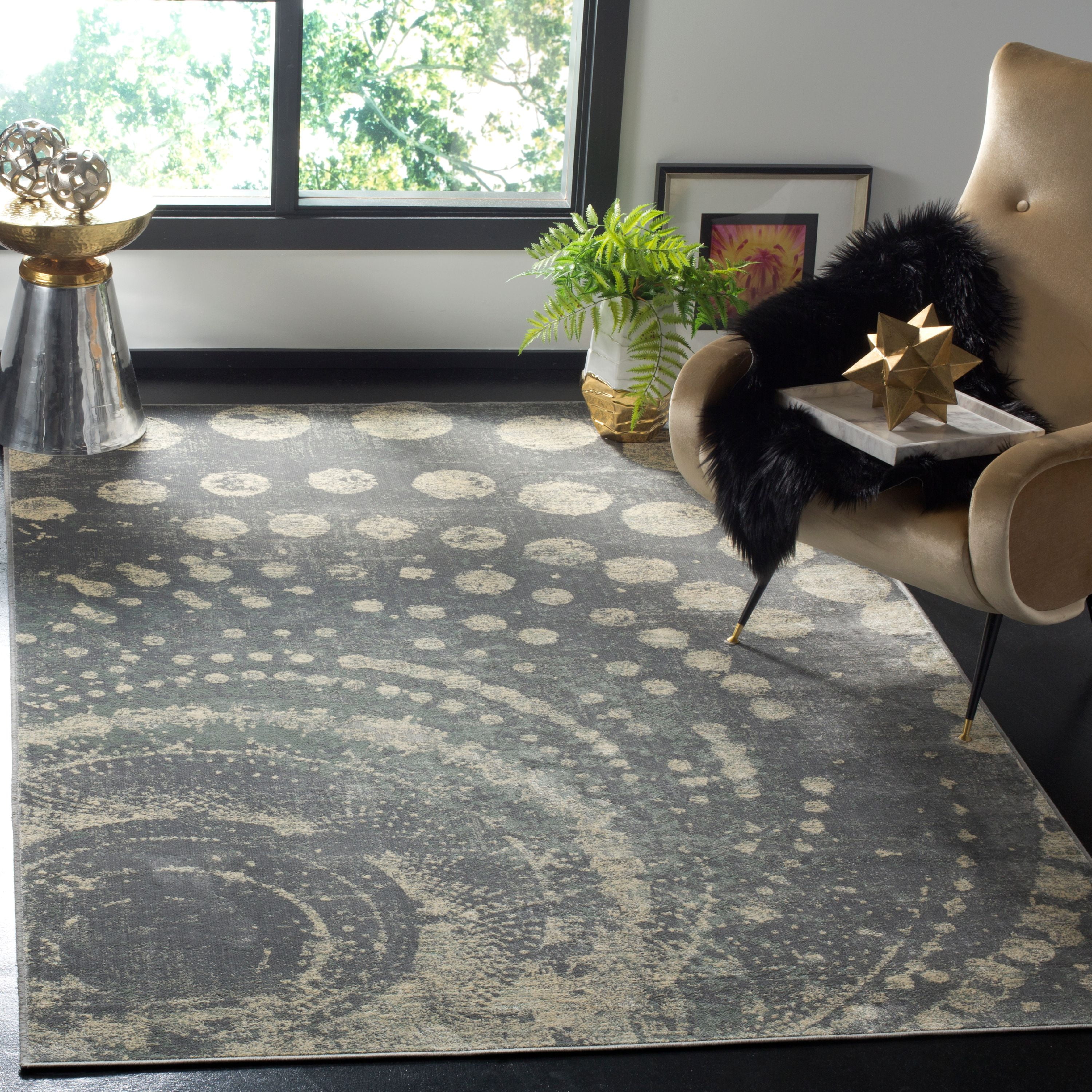 Light Grey and Multi Geometric Wool and Viscose Area Rug