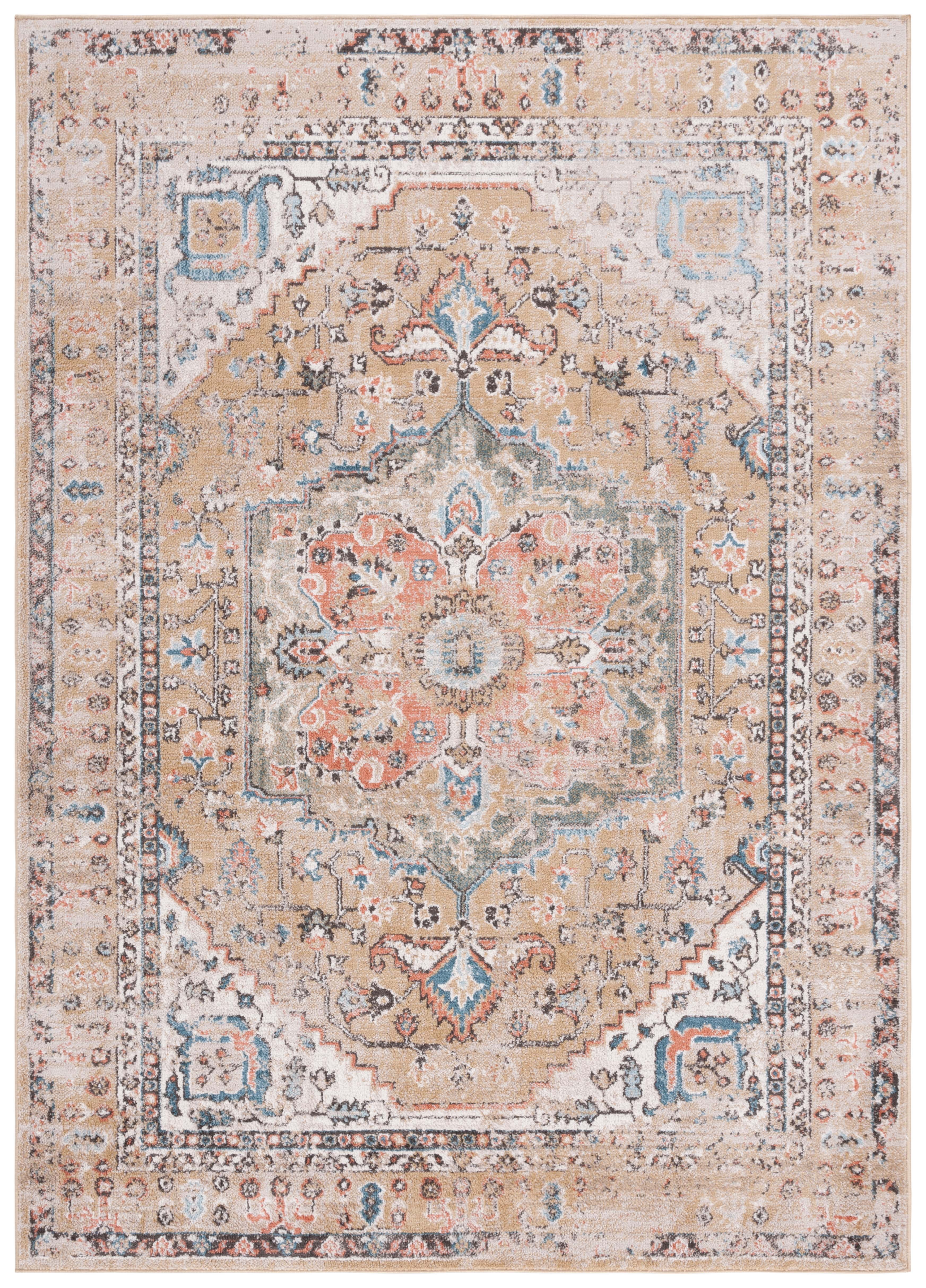 Gold and Beige Hand-Knotted Synthetic 4' x 6' Area Rug