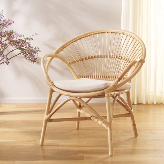 Safavieh Cosette Coastal Rattan and Fabric Dining Arm Chairs, White/Natural