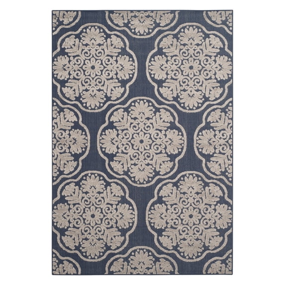 Safavieh Cottage Thyra Indoor/ Outdoor Patio Backyard Rug Navy/Grey 4' x 6' 4' x 6' Outdoor Living Room Grey Rectangle