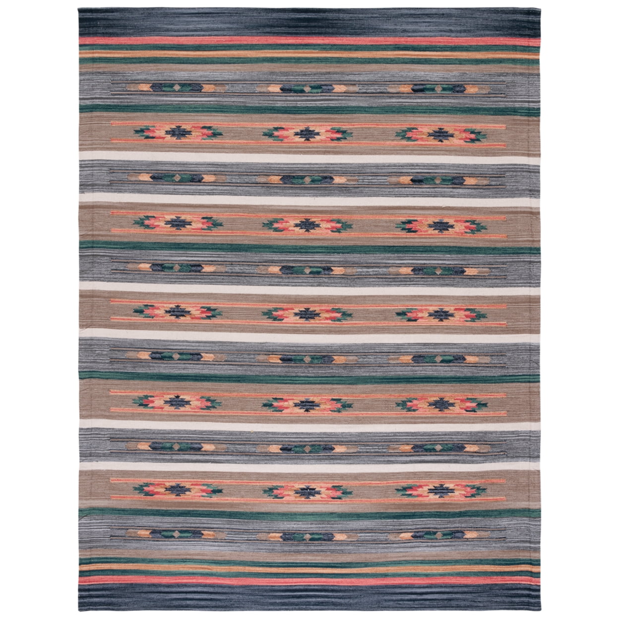 Hand-Woven Geometric Gray Cotton Kilim 8' x 10' Area Rug