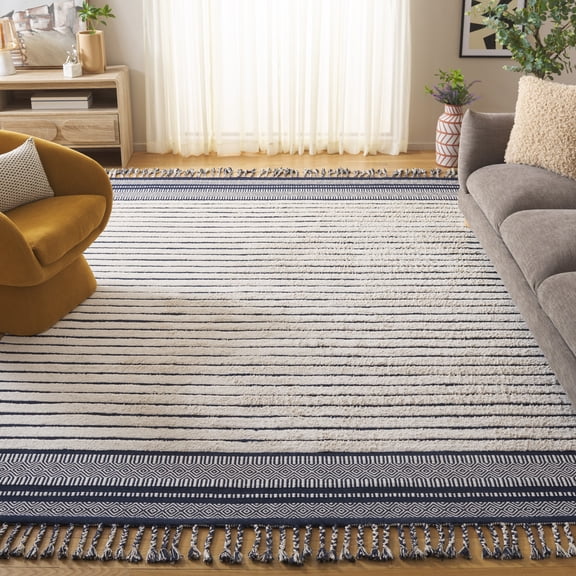 Safavieh Cotton Kilim Giffard Striped Area Rug, Navy/Natural, 8' x 10'