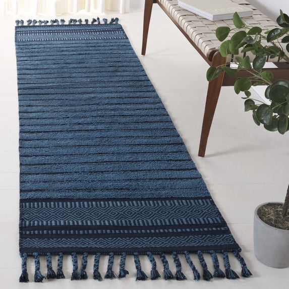 Safavieh Cotton Kilim Giffard Striped Runner Rug, Blue, 2'3" x 8'