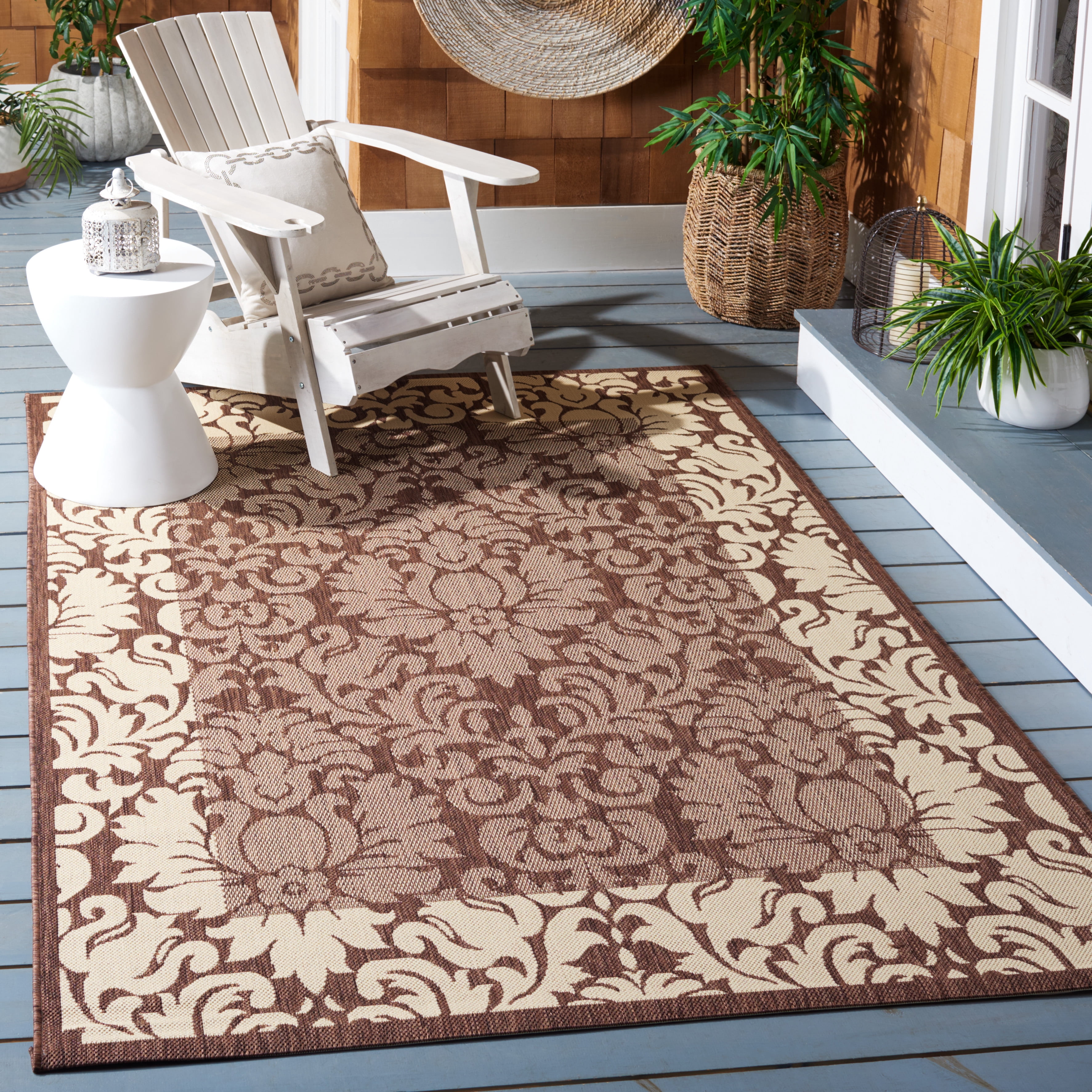 Safavieh Courtyard Dani Bordered Indoor/Outdoor Area Rug, Chocolate/Natural, 5'3" x 7'7"