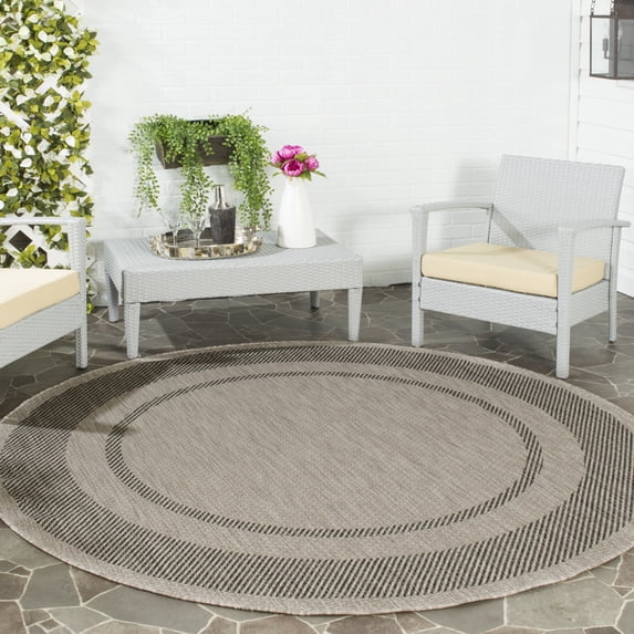 Safavieh Courtyard Agnes Bordered Indoor/Outdoor Area Rug, Beige/Black, 4' x 4' Round