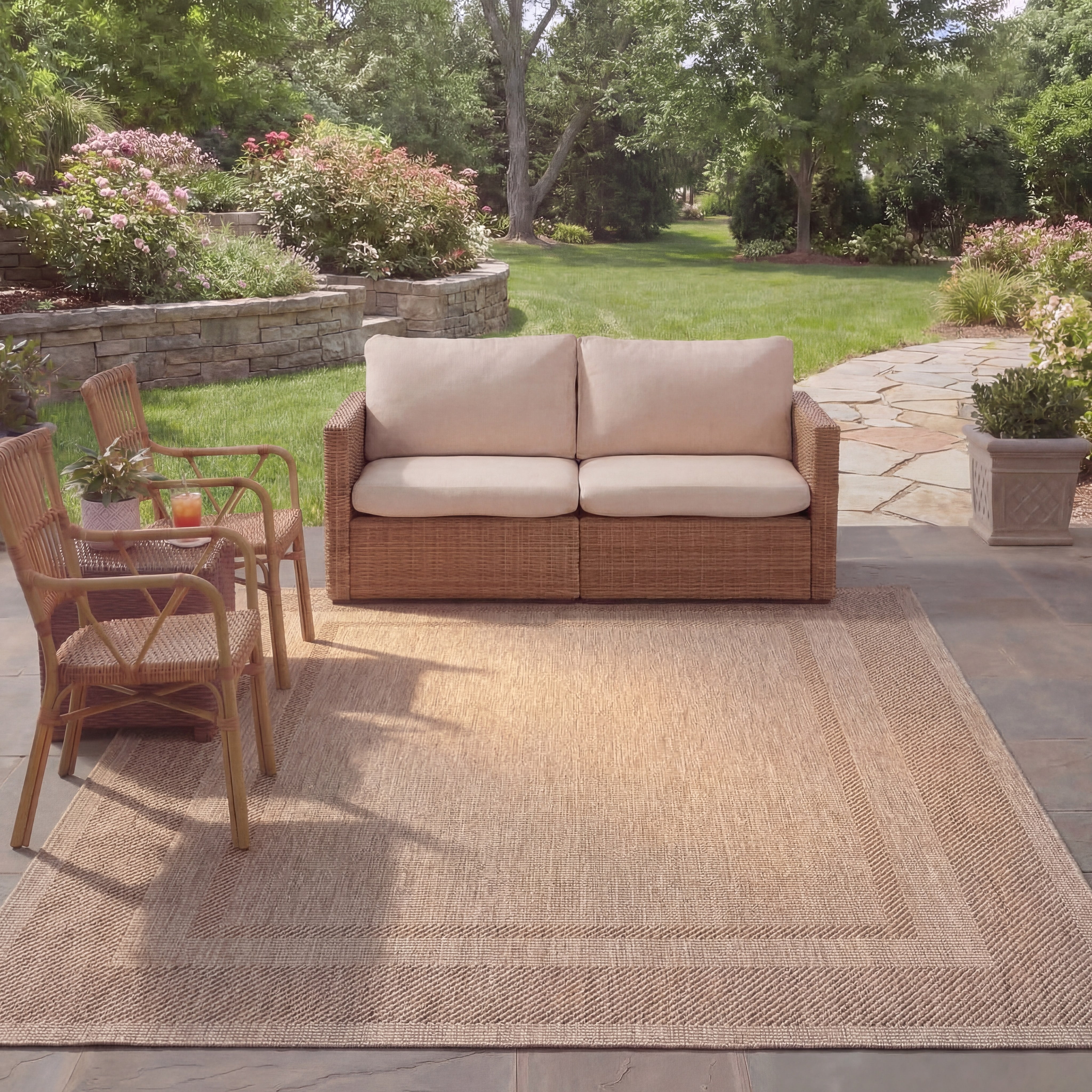 Safavieh Courtyard Agnes Bordered Indoor/Outdoor Area Rug, Beige/Brown, 8' x 10'