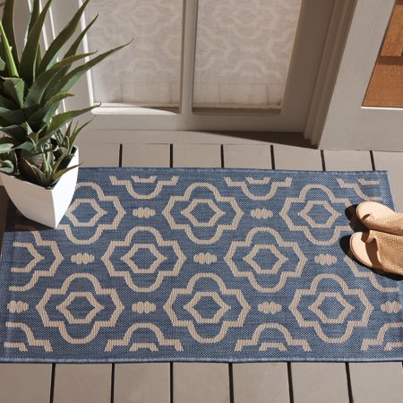 Safavieh Courtyard Lavern Geometric Indoor/Outdoor Area Rug, Blue/Beige, 2' x 3'7"