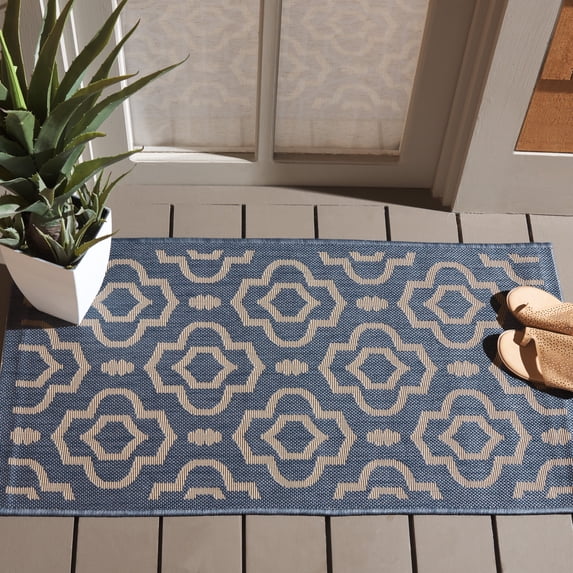 Safavieh Courtyard Lavern Geometric Indoor/Outdoor Area Rug, Blue/Beige, 2' x 3'7"