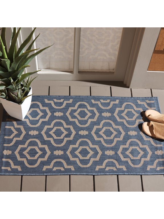 Courtyard Lavern Geometric Indoor/Outdoor Area Rug, Blue/Beige, 2' x 3'7"