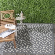 Safavieh Courtyard Lavern Geometric Indoor/Outdoor Area Rug, Anthracite/Beige, 4' x 5'7"