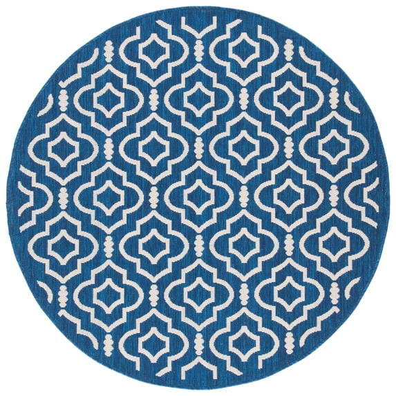 Safavieh Courtyard Lavern Geometric Indoor/Outdoor Area Rug, Navy/Beige, 5'3" x 5'3" Round