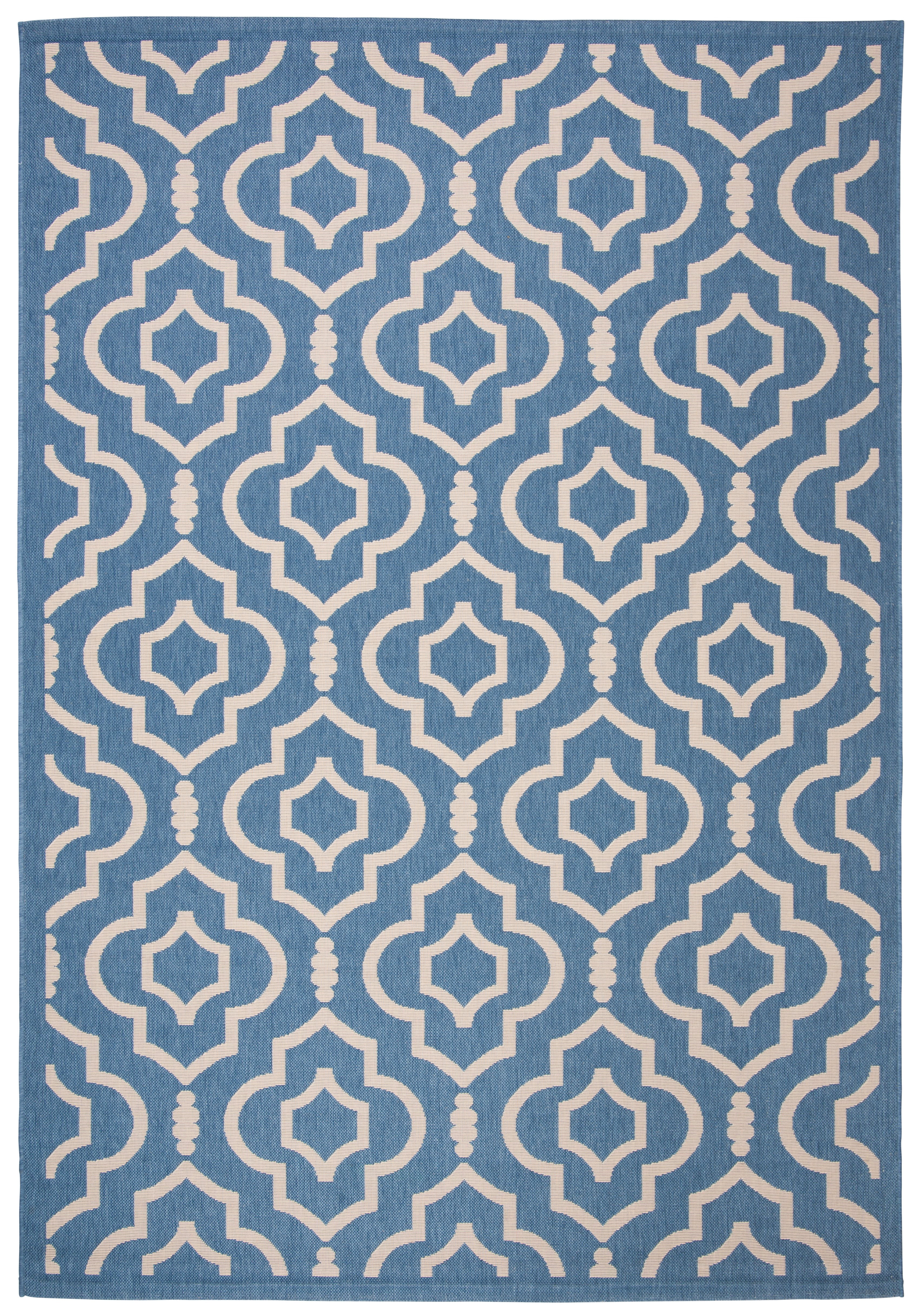 Safavieh Courtyard Lavern Geometric Indoor/Outdoor Area Rug, Blue/Beige, 6'7" x 9'6"
