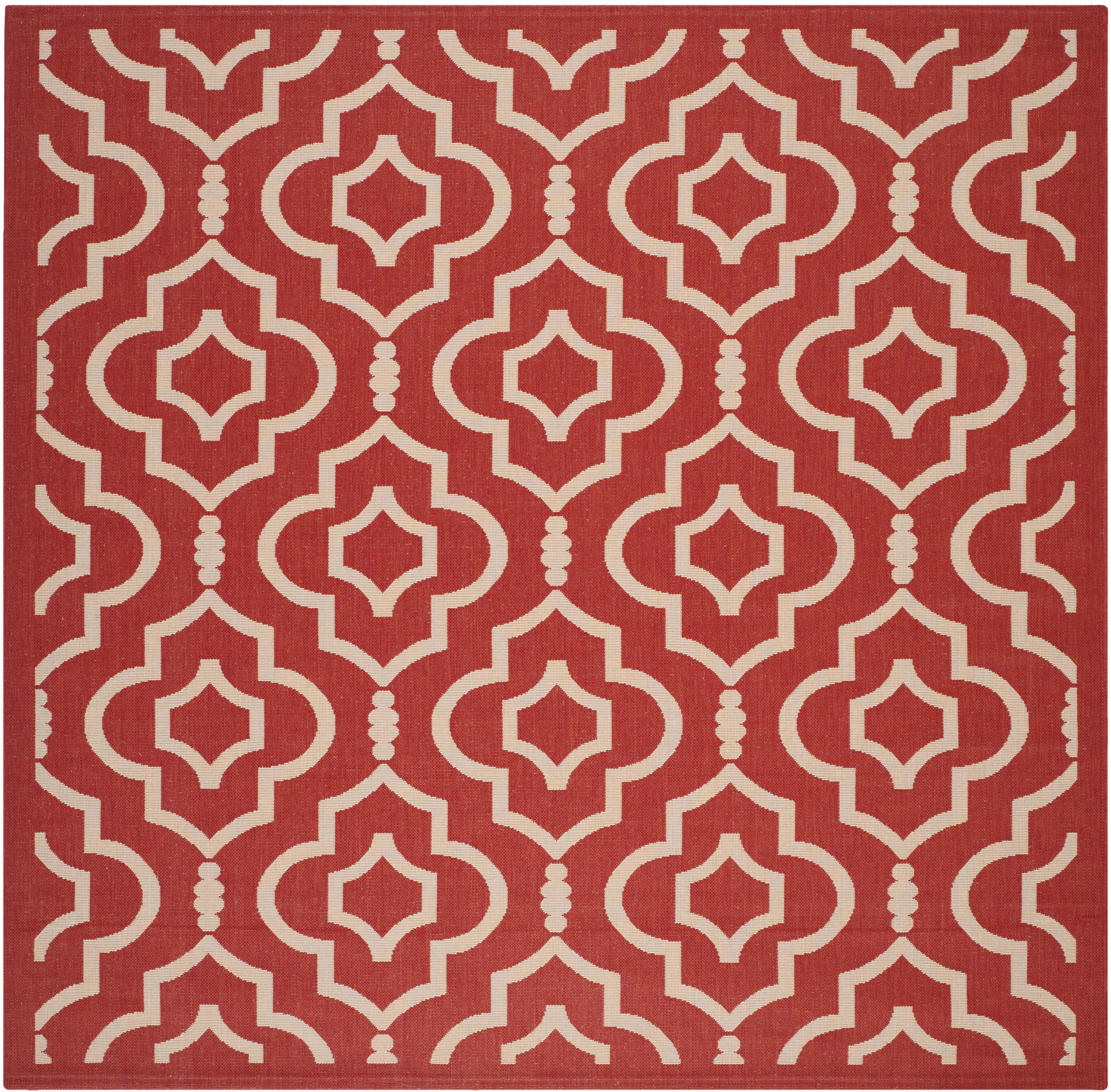 Red and Bone Geometric Square Indoor/Outdoor Area Rug