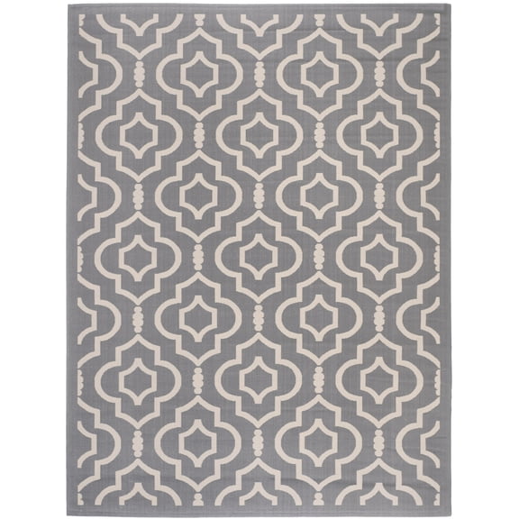 Safavieh Courtyard Lavern Geometric Indoor/Outdoor Area Rug, Anthracite/Beige, 9' x 12'