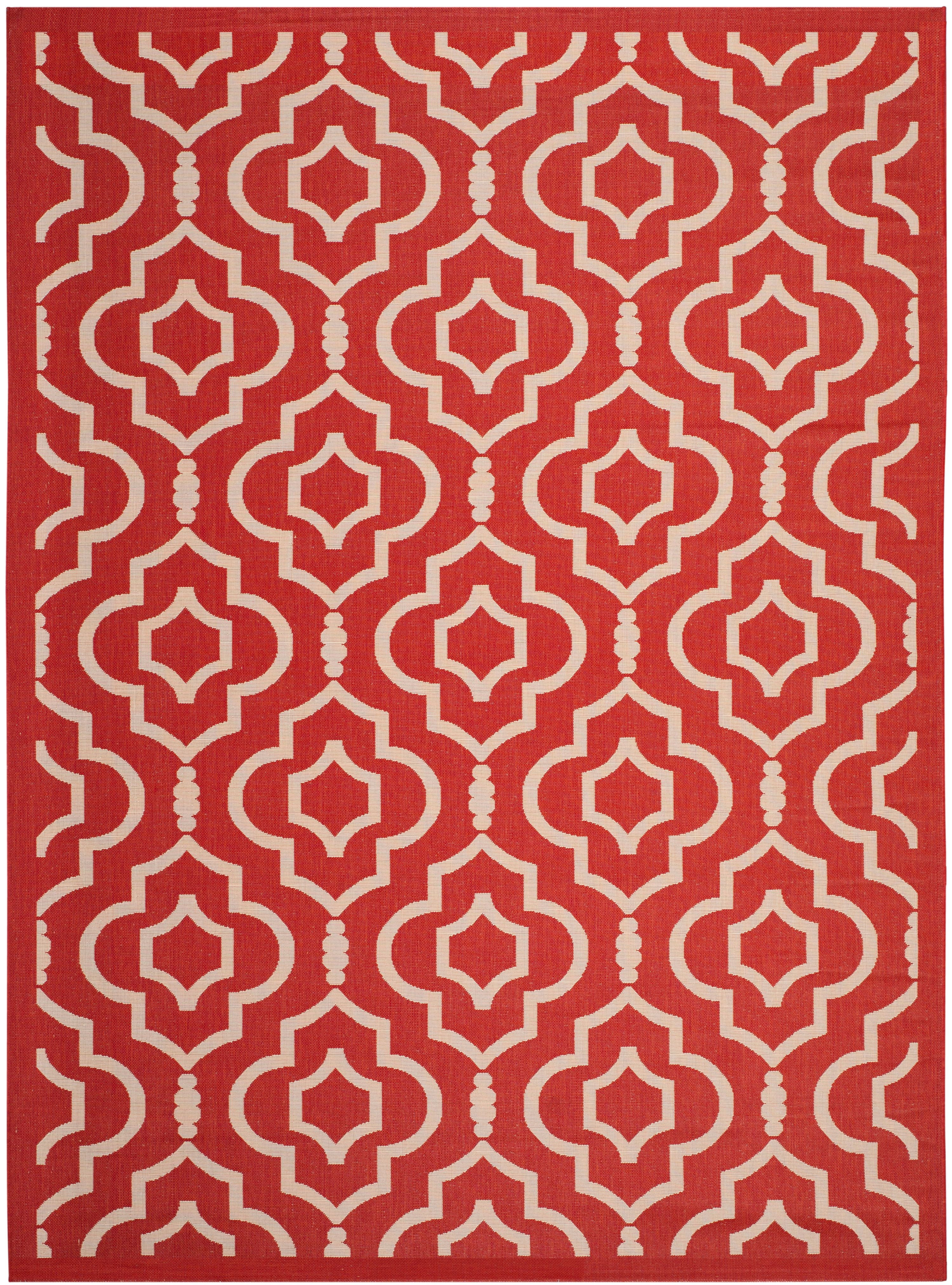 Red/Bone Synthetic 9' x 12' Rectangular Easy-Care Area Rug