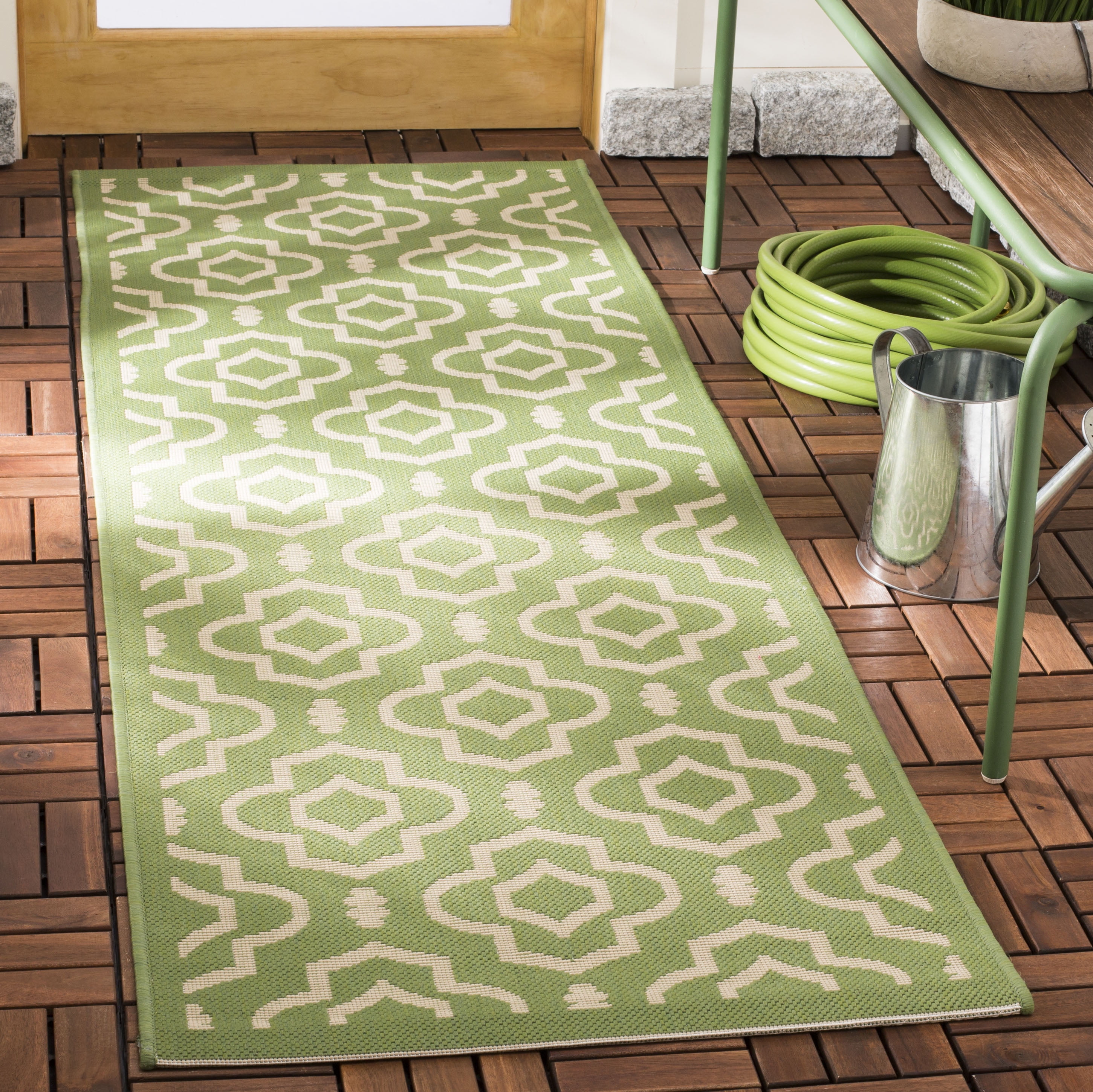 Courtyard Green and Beige Stain-Resistant Outdoor Rug